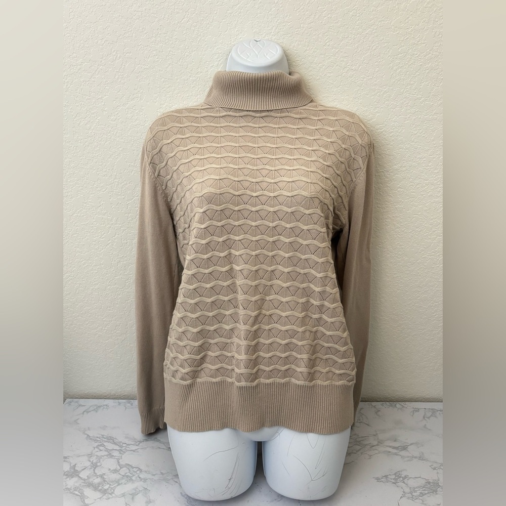 Karson & Taylor Womens Mock Neck Tight Knitted Pullover Sweater Sz L Beige​​